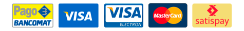 Accettiamo pagamenti elettronici dai seguenti circuiti VISA, Mastercard, Carta Si, Nexi, Maestro, Bancomat, Satispay